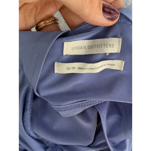 UO Top Satin Blue Cross Back Crop Blouse V Plunge Cross Back Bralette XS - Picture 3 of 7